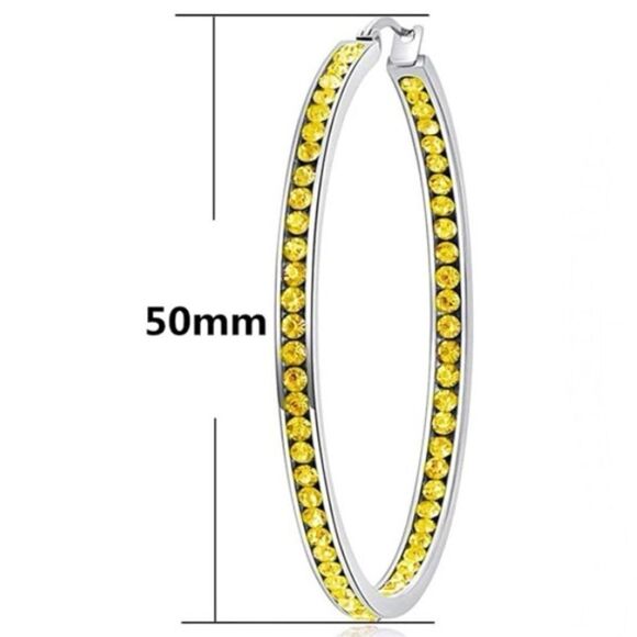 14K White Gold with Yellow Citrine Cubic Zirconia Big Hoop Latch Back Earrings - Picture 6 of 6